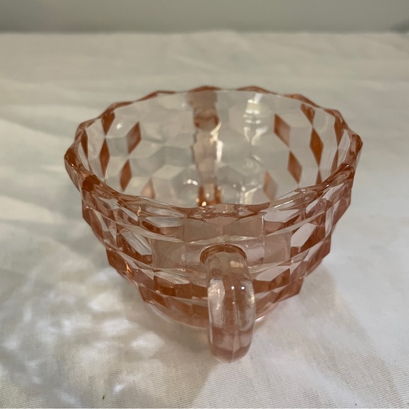 Vintage 1930’s Jeannette Glass Pink Depression Glass Cube Cubist Pink Sugar Bowl - Picture 4 of 6
